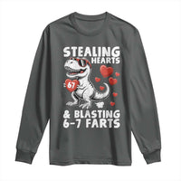 Funny 67 Meme Valentines Day Dinosaur Long Sleeve Shirt Stealing Hearts And Blasting 67 Farts