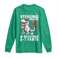 Funny 67 Meme Valentines Day Dinosaur Long Sleeve Shirt Stealing Hearts And Blasting 67 Farts