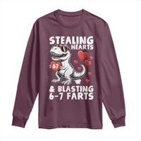 Funny 67 Meme Valentines Day Dinosaur Long Sleeve Shirt Stealing Hearts And Blasting 67 Farts