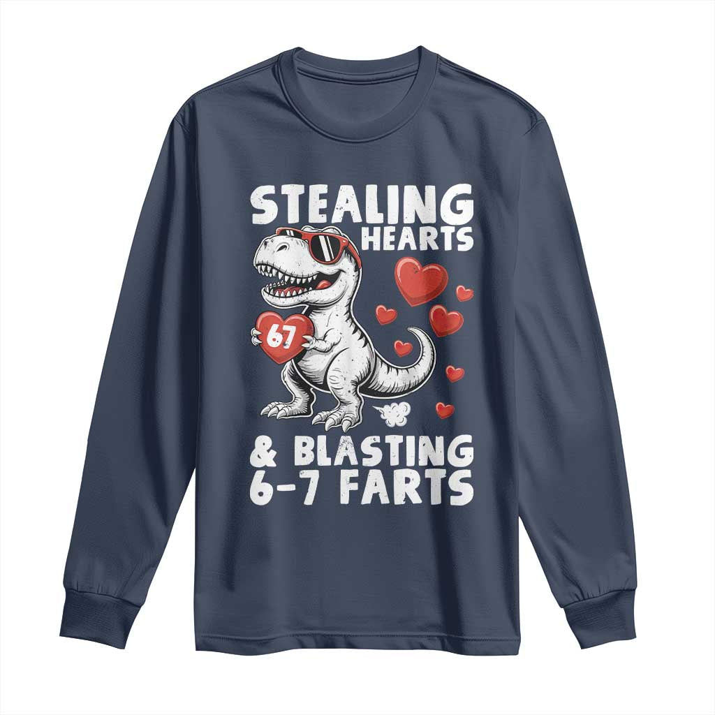Funny 67 Meme Valentines Day Dinosaur Long Sleeve Shirt Stealing Hearts And Blasting 67 Farts