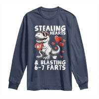 Funny 67 Meme Valentines Day Dinosaur Long Sleeve Shirt Stealing Hearts And Blasting 67 Farts