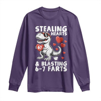 Funny 67 Meme Valentines Day Dinosaur Long Sleeve Shirt Stealing Hearts And Blasting 67 Farts