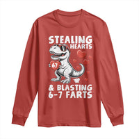 Funny 67 Meme Valentines Day Dinosaur Long Sleeve Shirt Stealing Hearts And Blasting 67 Farts