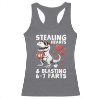 Funny 67 Meme Valentines Day Dinosaur Racerback Tank Top Stealing Hearts And Blasting 67 Farts