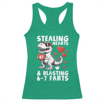 Funny 67 Meme Valentines Day Dinosaur Racerback Tank Top Stealing Hearts And Blasting 67 Farts