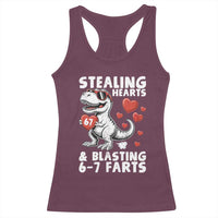 Funny 67 Meme Valentines Day Dinosaur Racerback Tank Top Stealing Hearts And Blasting 67 Farts