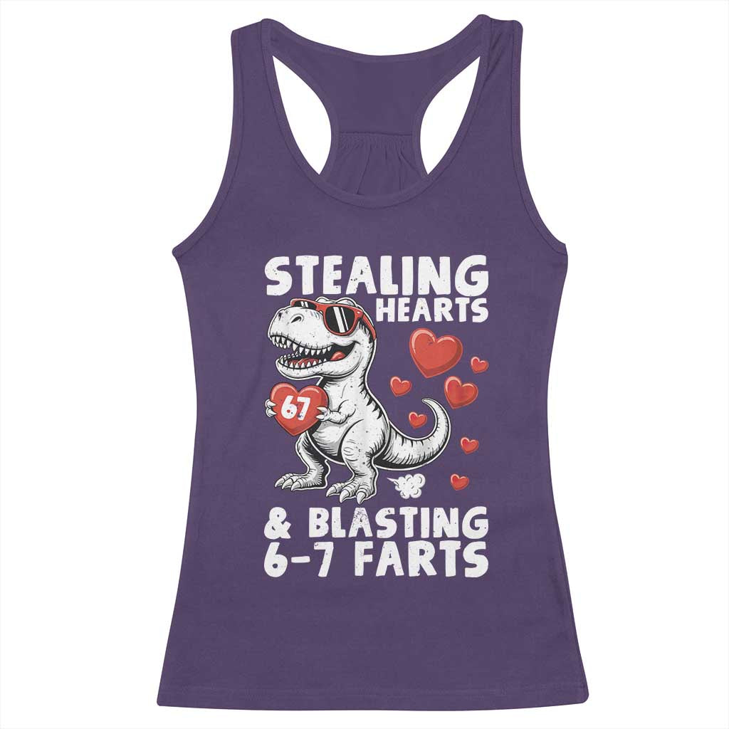 Funny 67 Meme Valentines Day Dinosaur Racerback Tank Top Stealing Hearts And Blasting 67 Farts