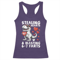 Funny 67 Meme Valentines Day Dinosaur Racerback Tank Top Stealing Hearts And Blasting 67 Farts