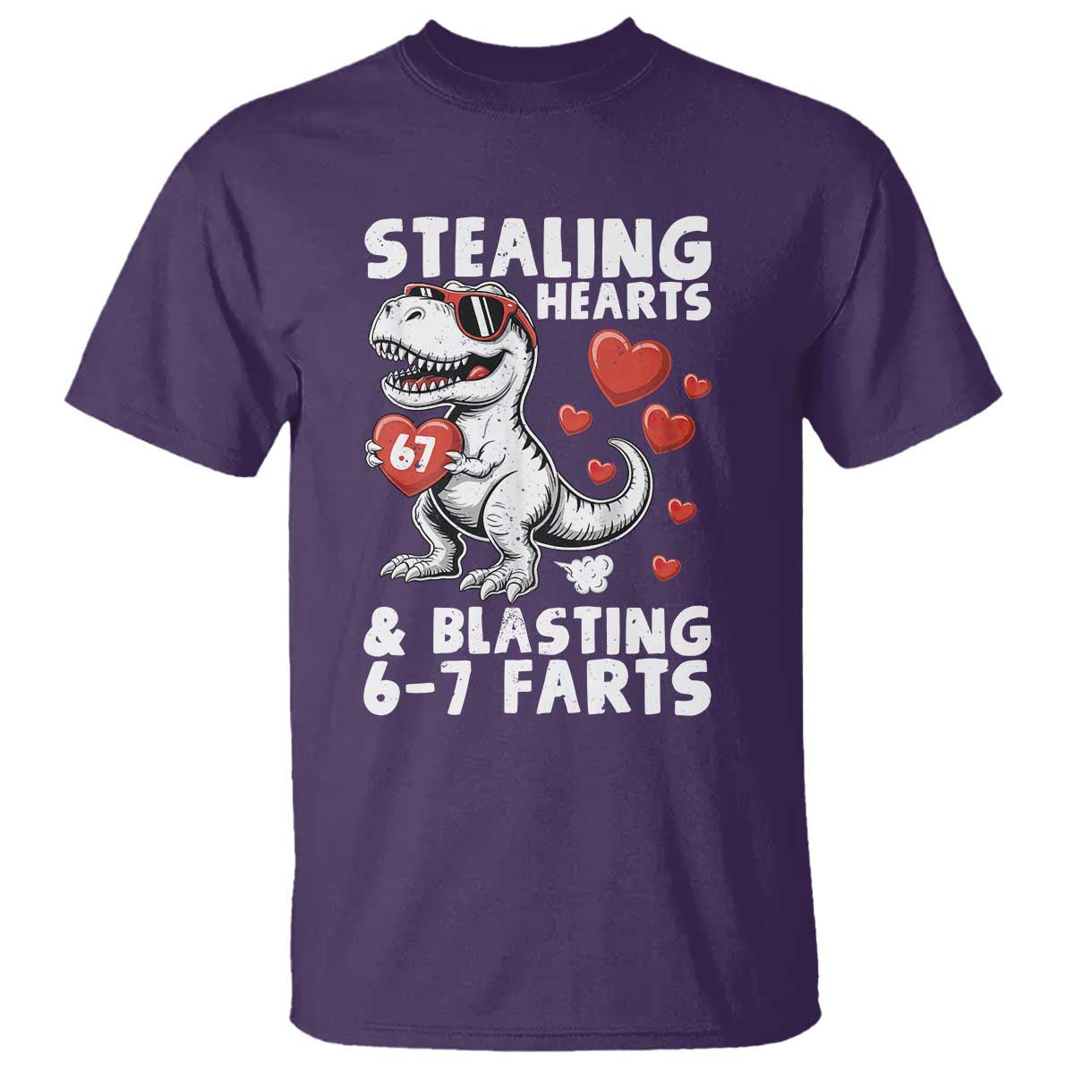 Funny 67 Meme Valentines Day Dinosaur T Shirt Stealing Hearts And Blasting 67 Farts