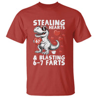 Funny 67 Meme Valentines Day Dinosaur T Shirt Stealing Hearts And Blasting 67 Farts