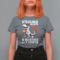 Funny 67 Meme Valentines Day Dinosaur T Shirt For Women Stealing Hearts And Blasting 67 Farts