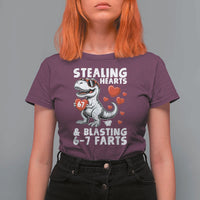 Funny 67 Meme Valentines Day Dinosaur T Shirt For Women Stealing Hearts And Blasting 67 Farts