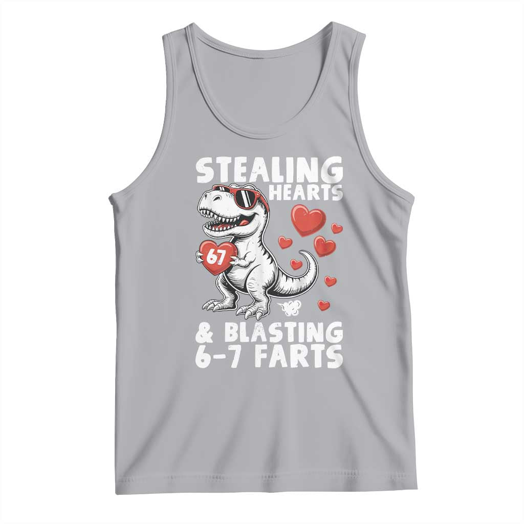 Funny 67 Meme Valentines Day Dinosaur Tank Top Stealing Hearts And Blasting 67 Farts