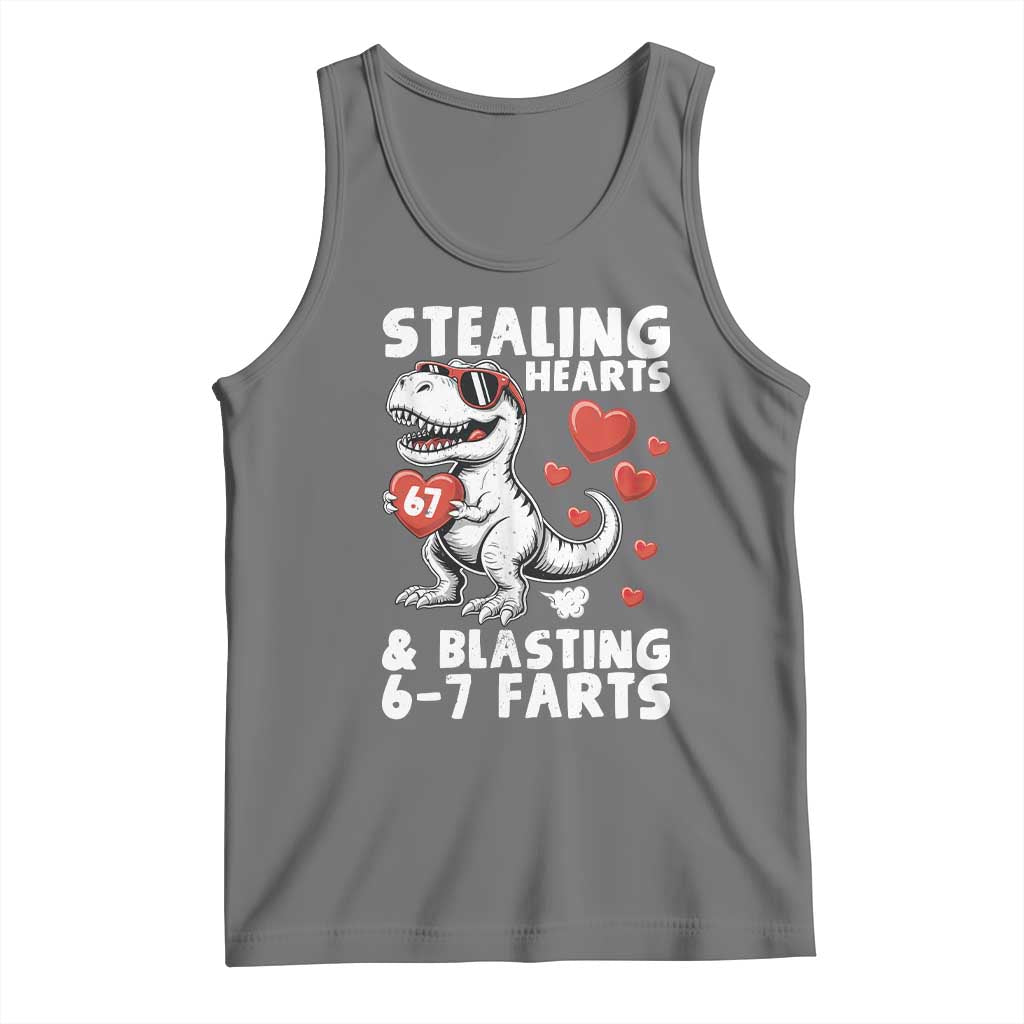 Funny 67 Meme Valentines Day Dinosaur Tank Top Stealing Hearts And Blasting 67 Farts