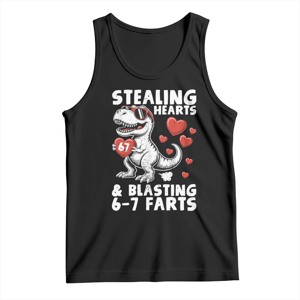 Funny 67 Meme Valentines Day Dinosaur Tank Top Stealing Hearts And Blasting 67 Farts