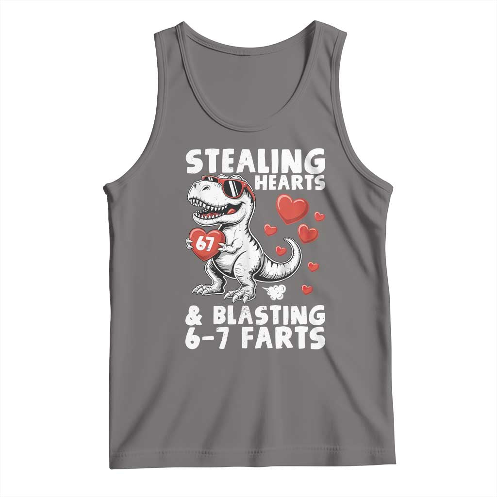 Funny 67 Meme Valentines Day Dinosaur Tank Top Stealing Hearts And Blasting 67 Farts