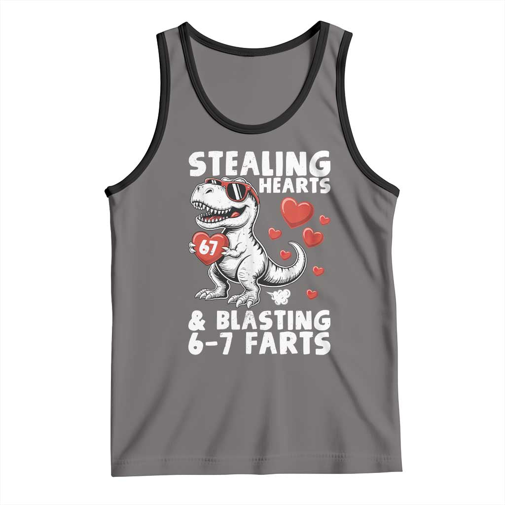 Funny 67 Meme Valentines Day Dinosaur Tank Top Stealing Hearts And Blasting 67 Farts