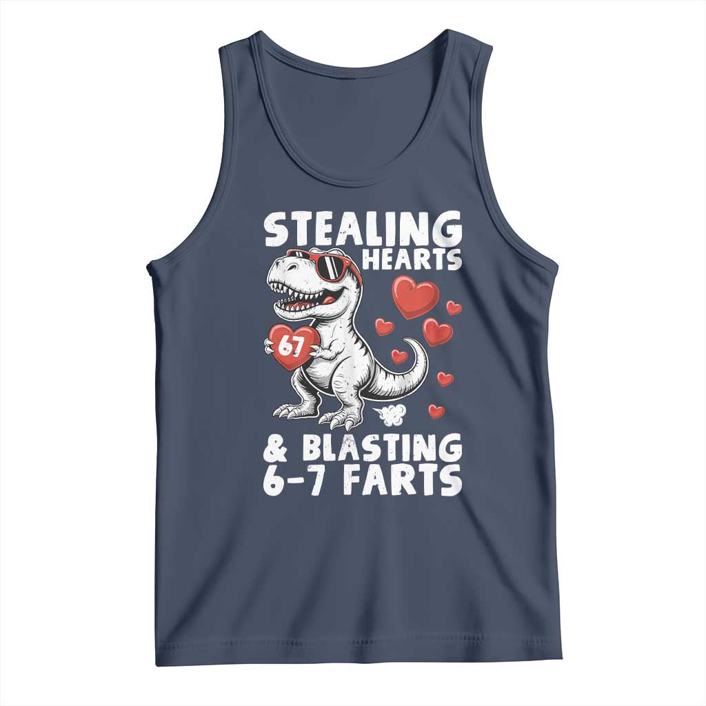 Funny 67 Meme Valentines Day Dinosaur Tank Top Stealing Hearts And Blasting 67 Farts