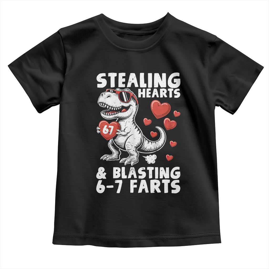 Funny 67 Meme Valentines Day Dinosaur Toddler T Shirt Stealing Hearts And Blasting 67 Farts