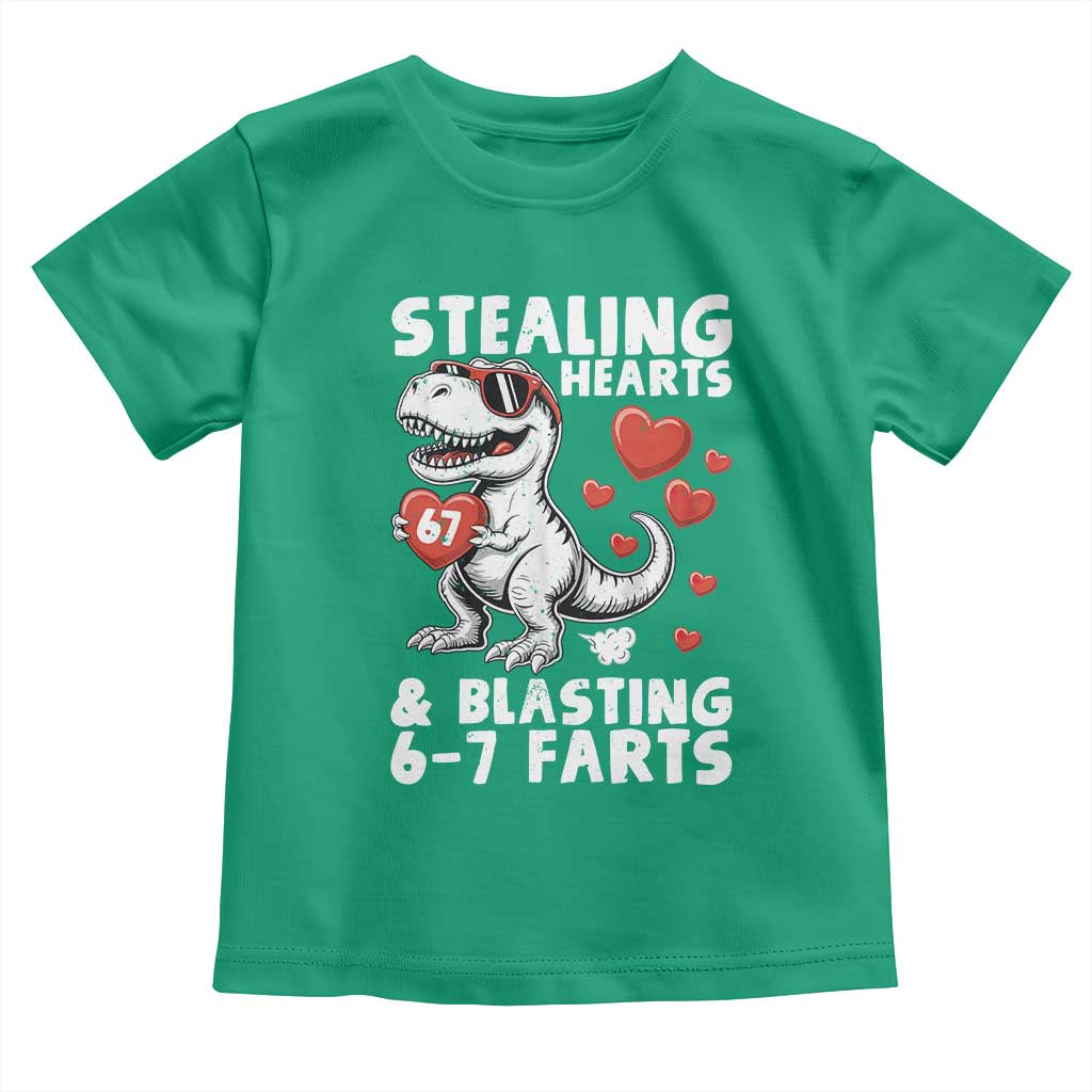 Funny 67 Meme Valentines Day Dinosaur Toddler T Shirt Stealing Hearts And Blasting 67 Farts