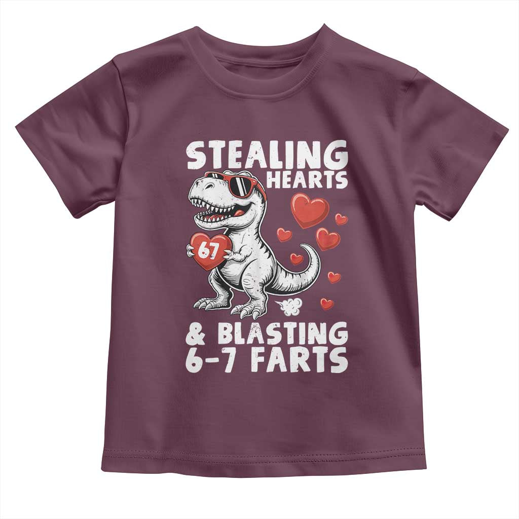 Funny 67 Meme Valentines Day Dinosaur Toddler T Shirt Stealing Hearts And Blasting 67 Farts