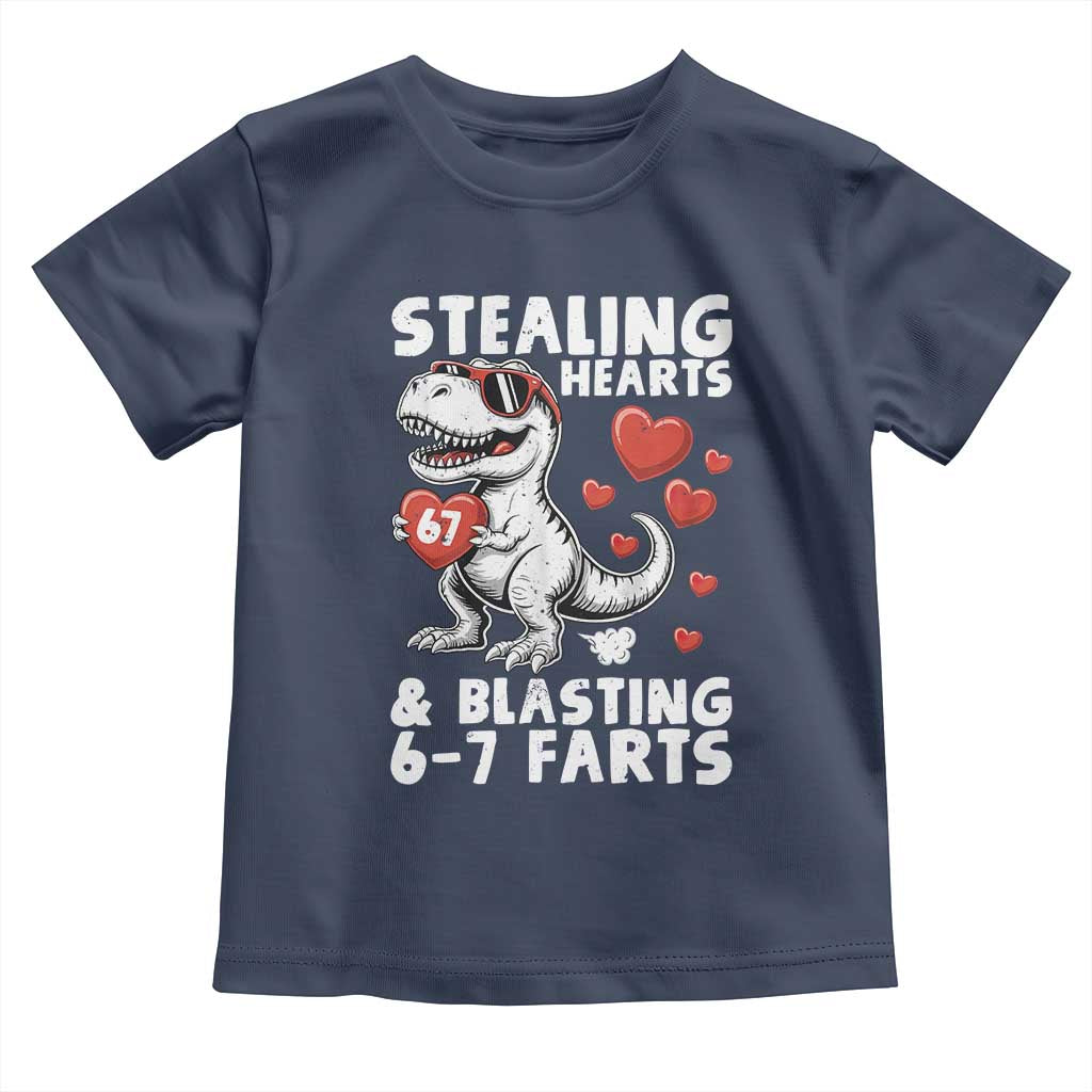 Funny 67 Meme Valentines Day Dinosaur Toddler T Shirt Stealing Hearts And Blasting 67 Farts