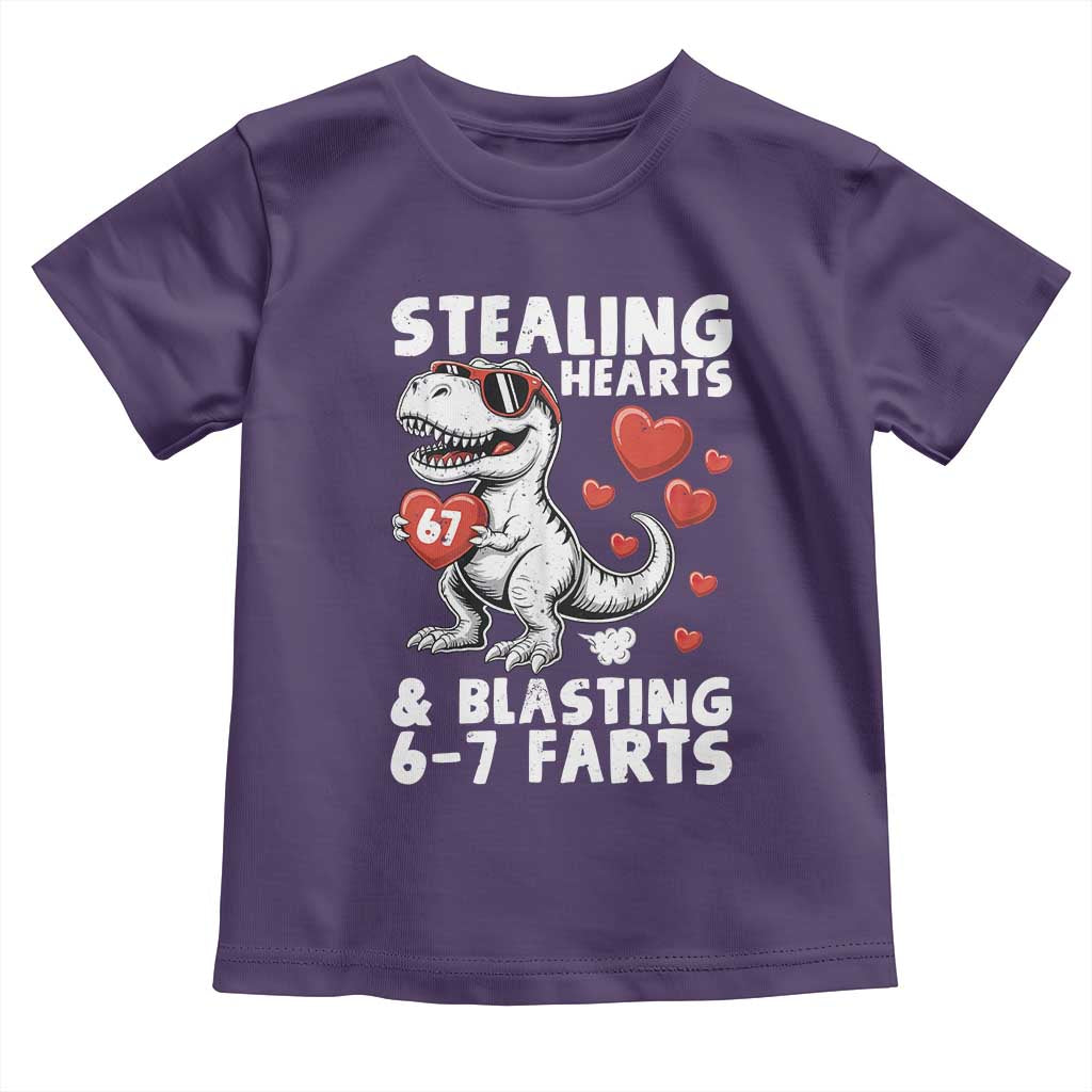 Funny 67 Meme Valentines Day Dinosaur Toddler T Shirt Stealing Hearts And Blasting 67 Farts