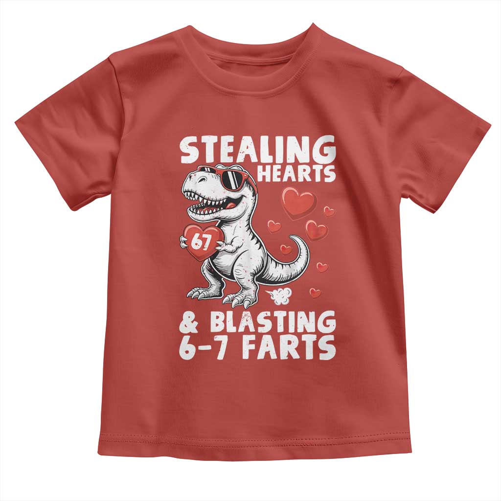 Funny 67 Meme Valentines Day Dinosaur Toddler T Shirt Stealing Hearts And Blasting 67 Farts