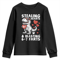 Funny 67 Meme Valentines Day Dinosaur Youth Sweatshirt Stealing Hearts And Blasting 67 Farts