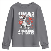Funny 67 Meme Valentines Day Dinosaur Youth Sweatshirt Stealing Hearts And Blasting 67 Farts