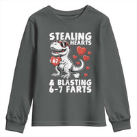 Funny 67 Meme Valentines Day Dinosaur Youth Sweatshirt Stealing Hearts And Blasting 67 Farts