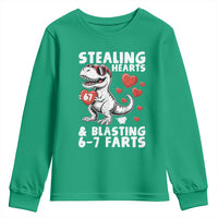 Funny 67 Meme Valentines Day Dinosaur Youth Sweatshirt Stealing Hearts And Blasting 67 Farts