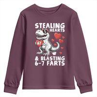 Funny 67 Meme Valentines Day Dinosaur Youth Sweatshirt Stealing Hearts And Blasting 67 Farts