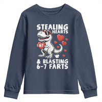 Funny 67 Meme Valentines Day Dinosaur Youth Sweatshirt Stealing Hearts And Blasting 67 Farts
