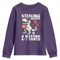 Funny 67 Meme Valentines Day Dinosaur Youth Sweatshirt Stealing Hearts And Blasting 67 Farts