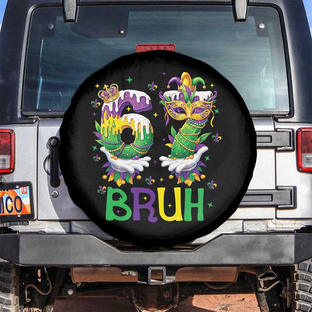 Funny 67 Mardi Gras Bruh Spare Tire Cover Six Seven Meme Fleur De Lis Hand Gesture