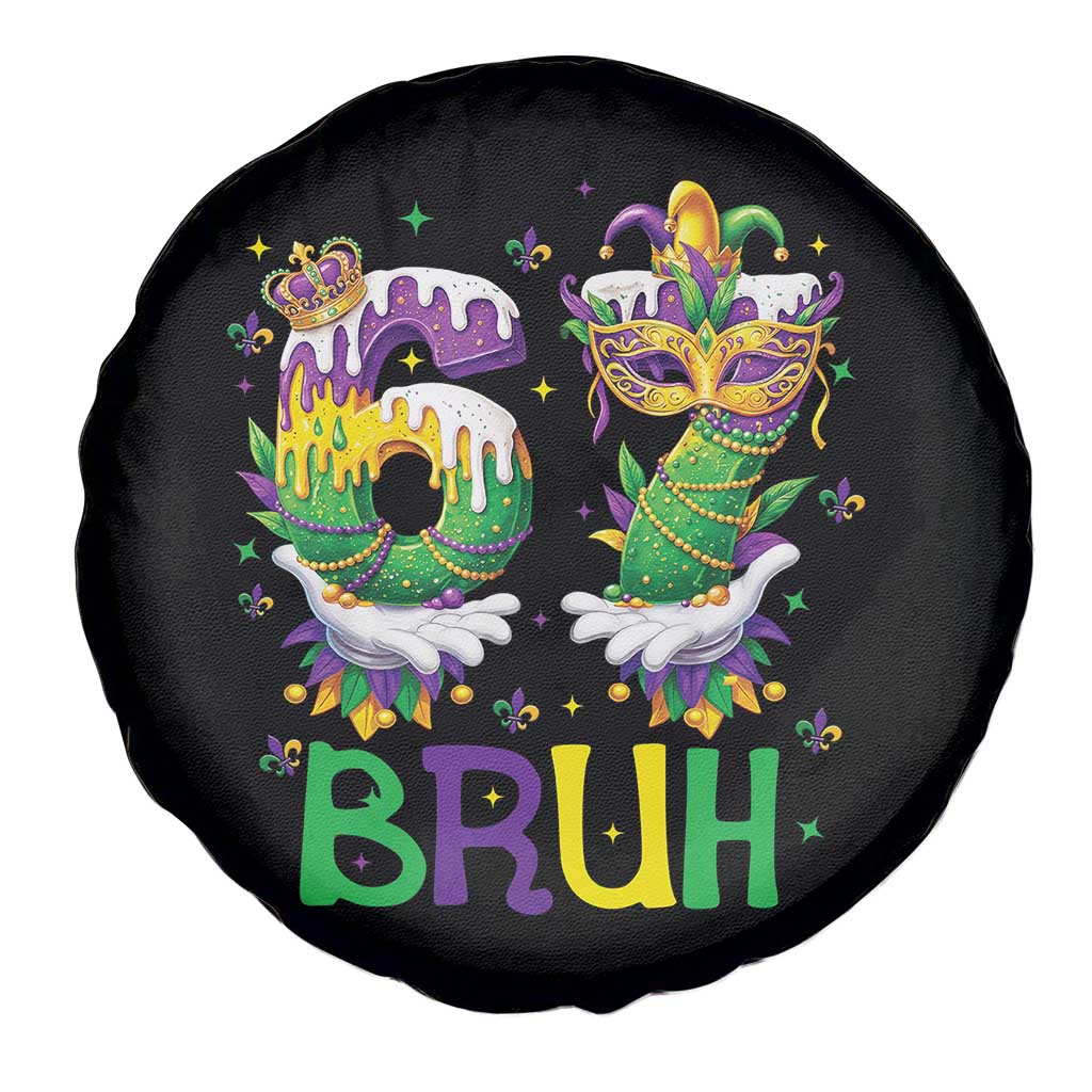 Funny 67 Mardi Gras Bruh Spare Tire Cover Six Seven Meme Fleur De Lis Hand Gesture