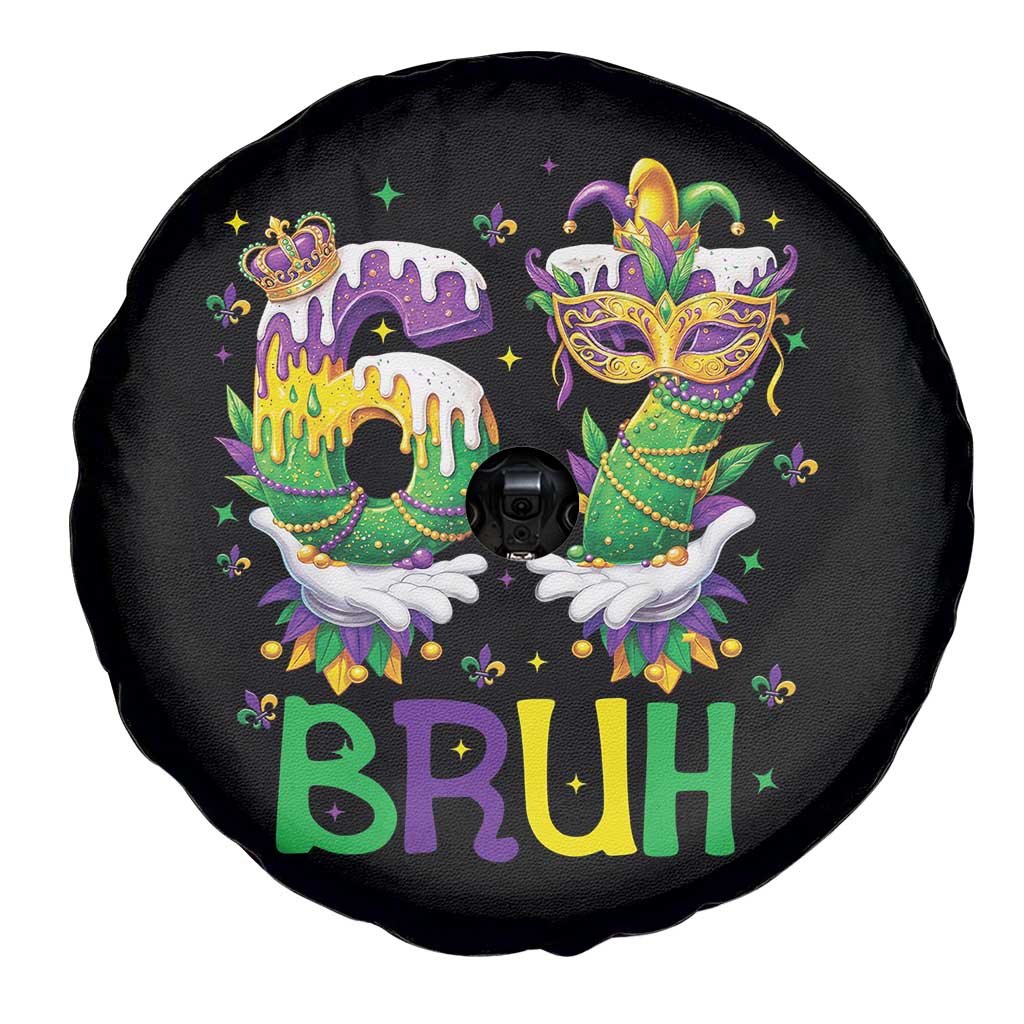 Funny 67 Mardi Gras Bruh Spare Tire Cover Six Seven Meme Fleur De Lis Hand Gesture
