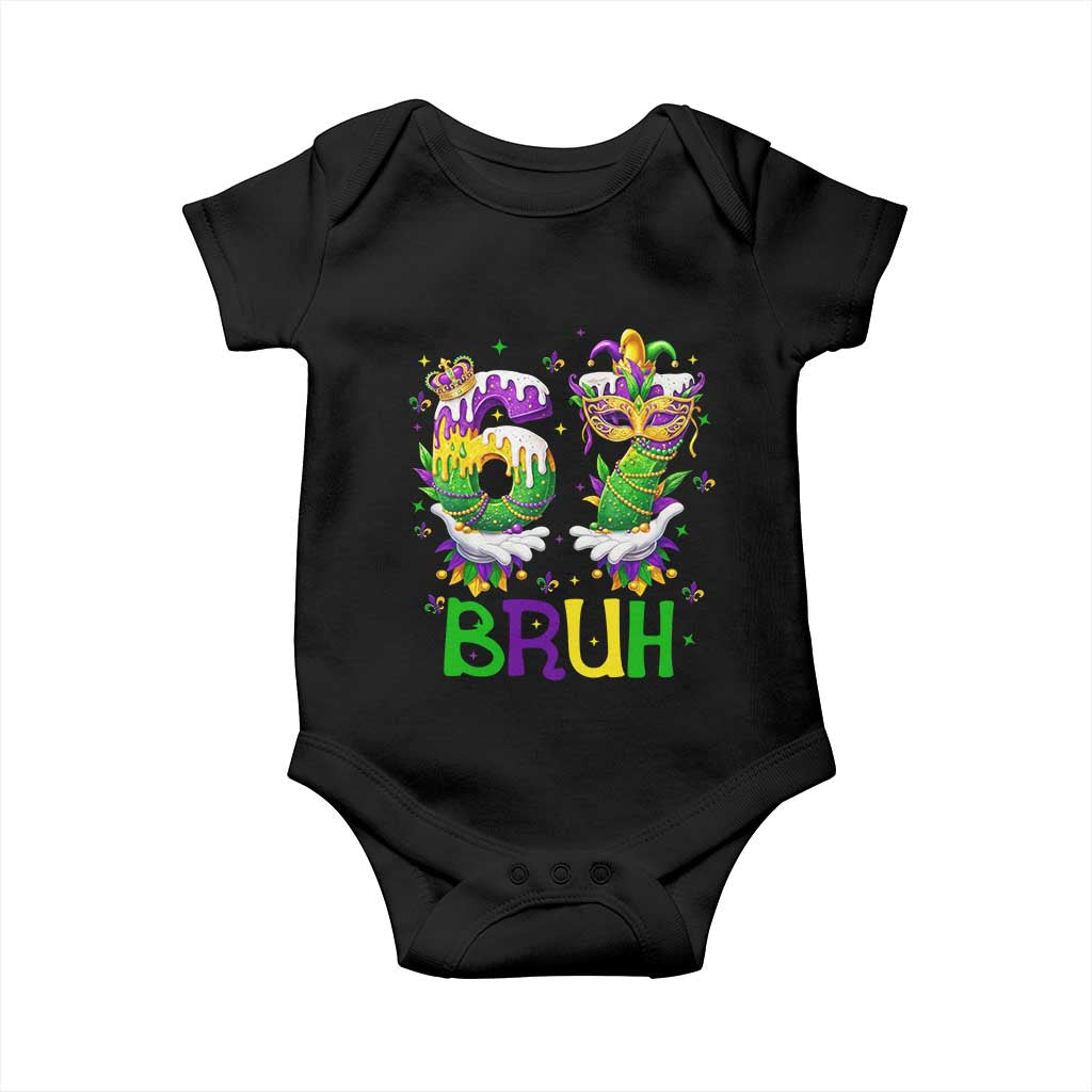 Funny 67 Mardi Gras Bruh Baby Onesie Six Seven Meme Fleur De Lis Hand Gesture