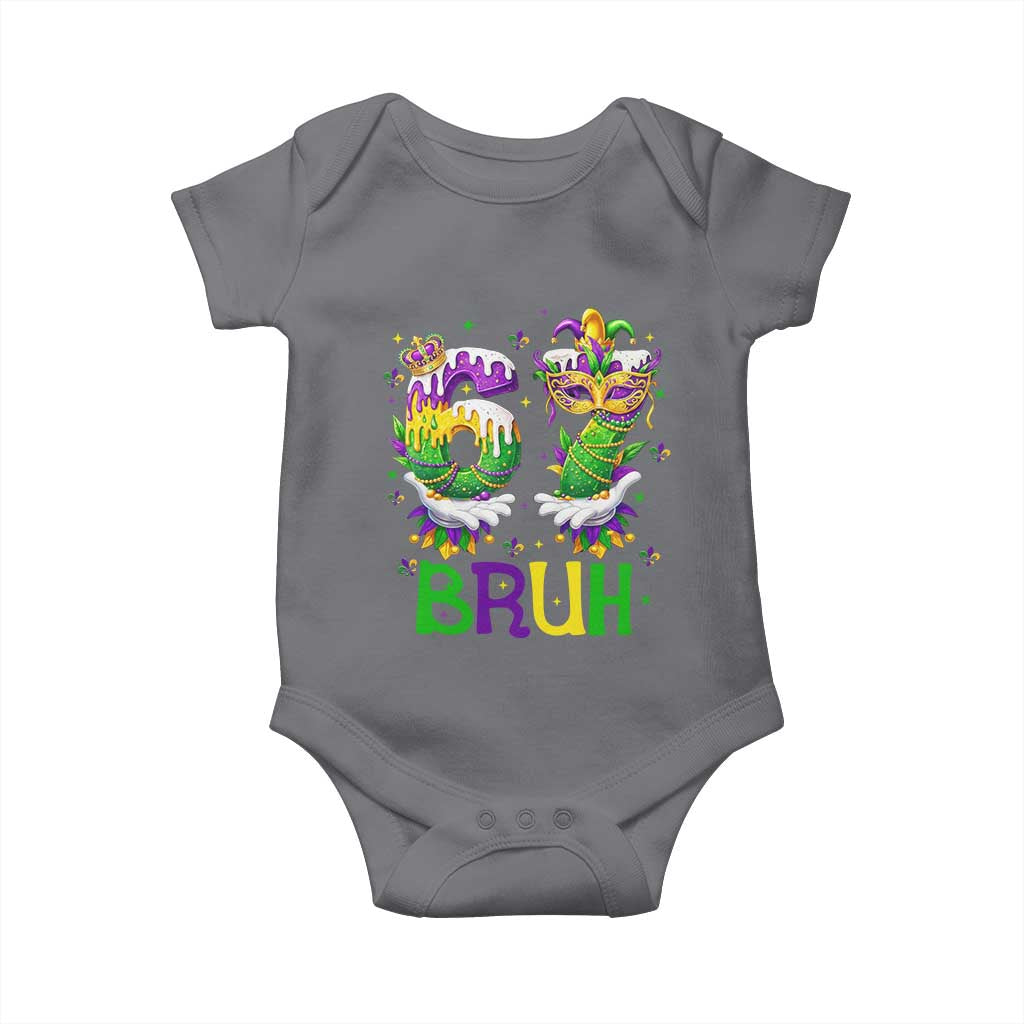 Funny 67 Mardi Gras Bruh Baby Onesie Six Seven Meme Fleur De Lis Hand Gesture