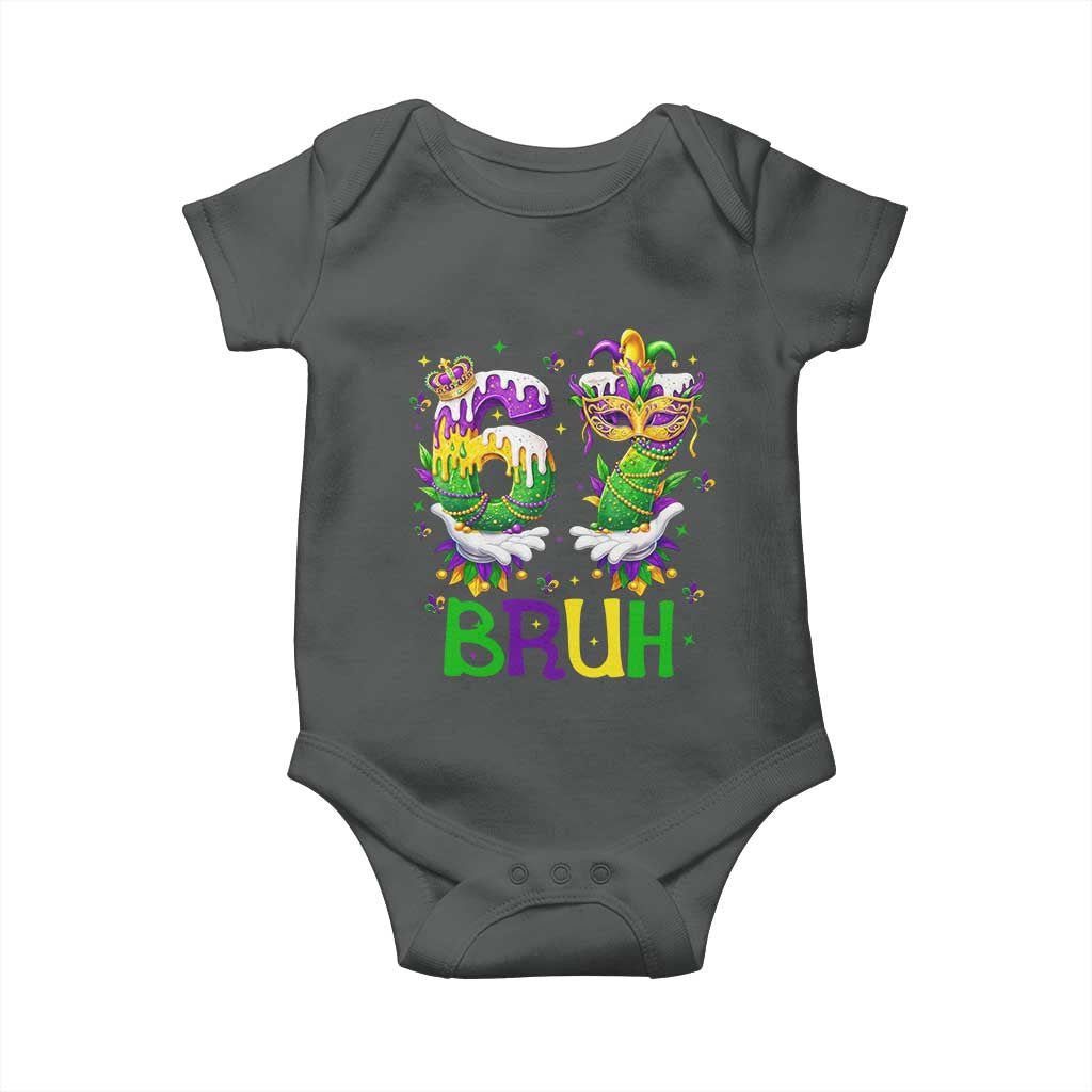 Funny 67 Mardi Gras Bruh Baby Onesie Six Seven Meme Fleur De Lis Hand Gesture