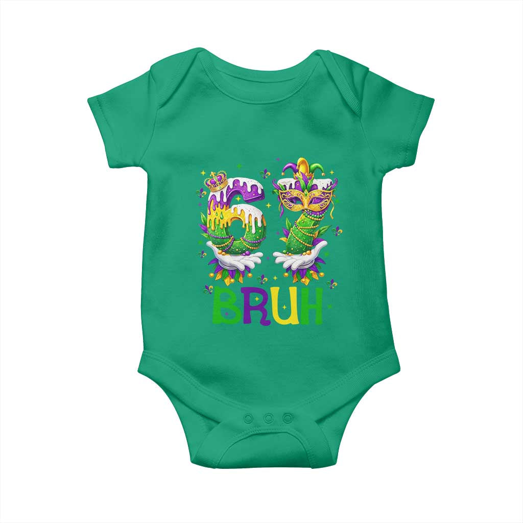 Funny 67 Mardi Gras Bruh Baby Onesie Six Seven Meme Fleur De Lis Hand Gesture