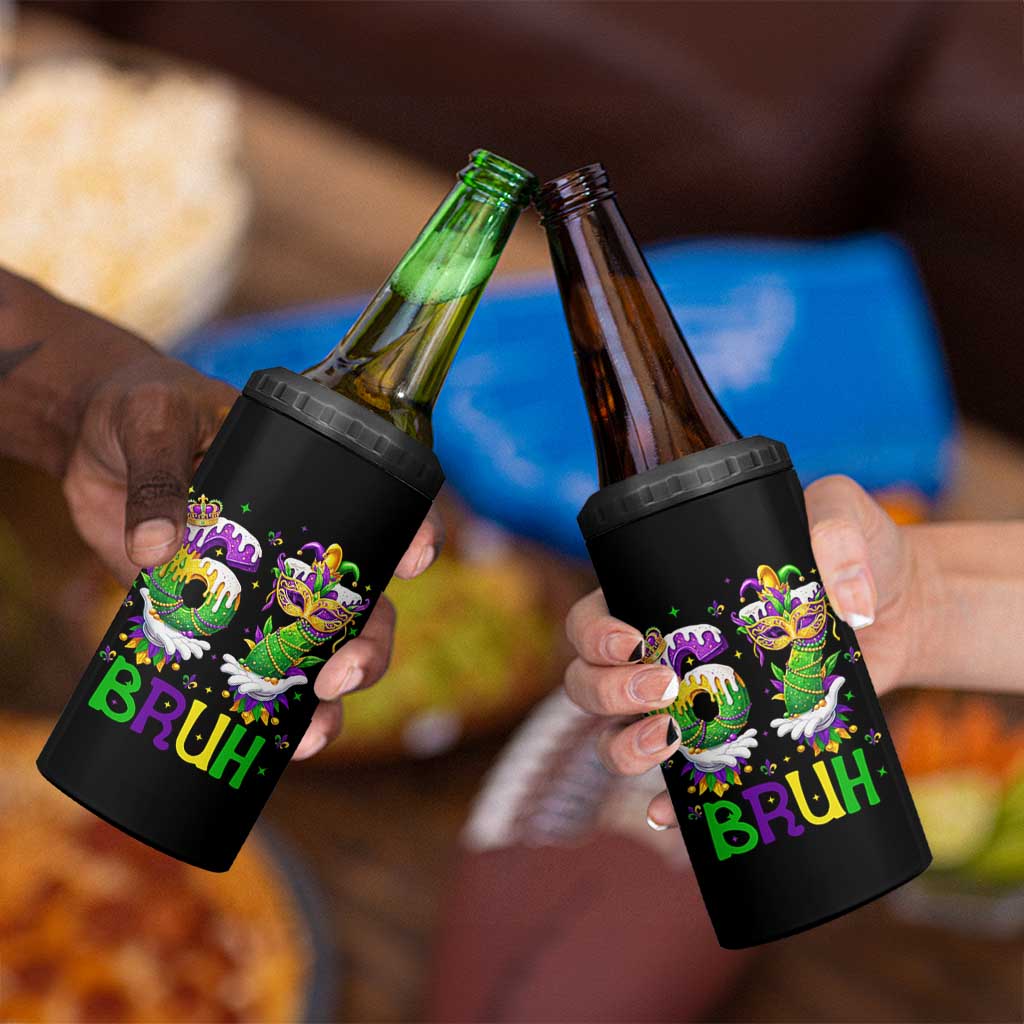 Funny 67 Mardi Gras Bruh 4 in 1 Can Cooler Tumbler Six Seven Meme Fleur De Lis Hand Gesture