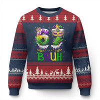 Funny 67 Mardi Gras Bruh Ugly Christmas Sweater Six Seven Meme Fleur De Lis Hand Gesture