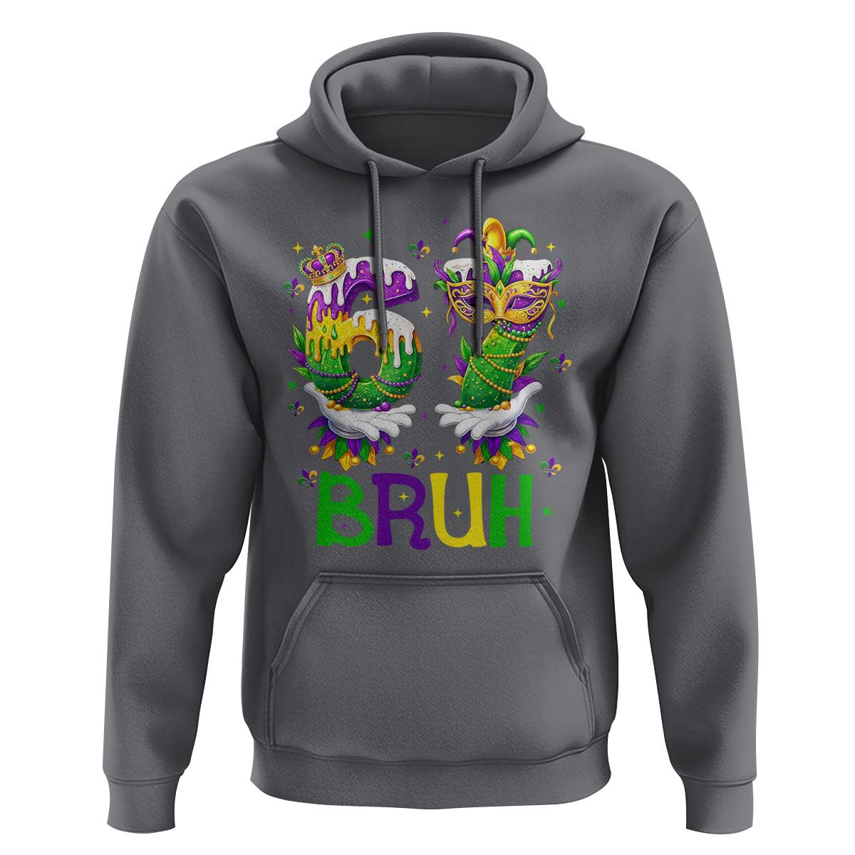 Funny 67 Mardi Gras Bruh Hoodie Six Seven Meme Fleur De Lis Hand Gesture