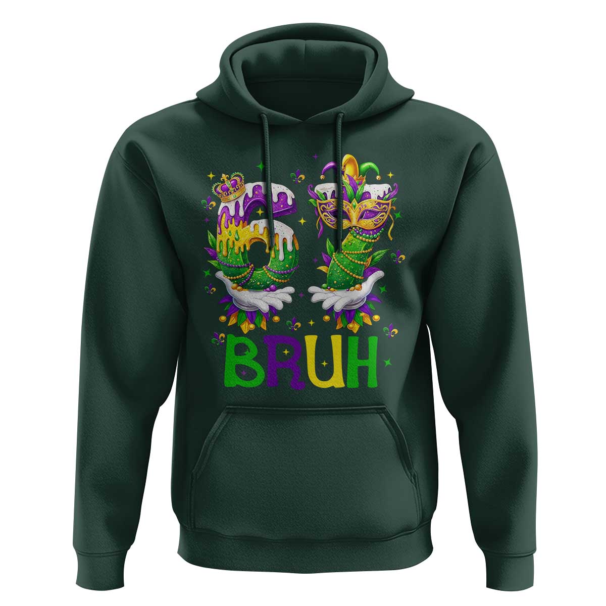 Funny 67 Mardi Gras Bruh Hoodie Six Seven Meme Fleur De Lis Hand Gesture