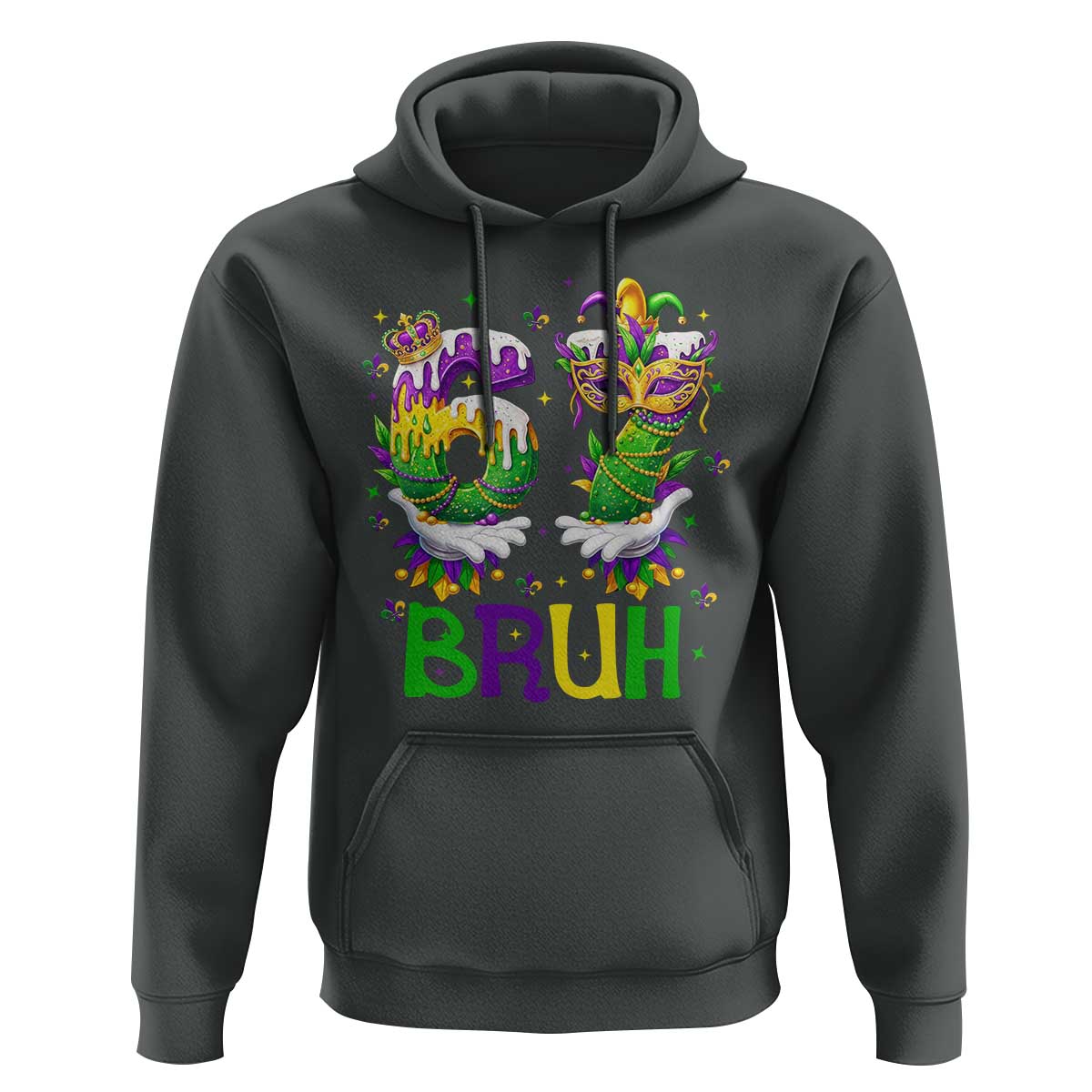 Funny 67 Mardi Gras Bruh Hoodie Six Seven Meme Fleur De Lis Hand Gesture