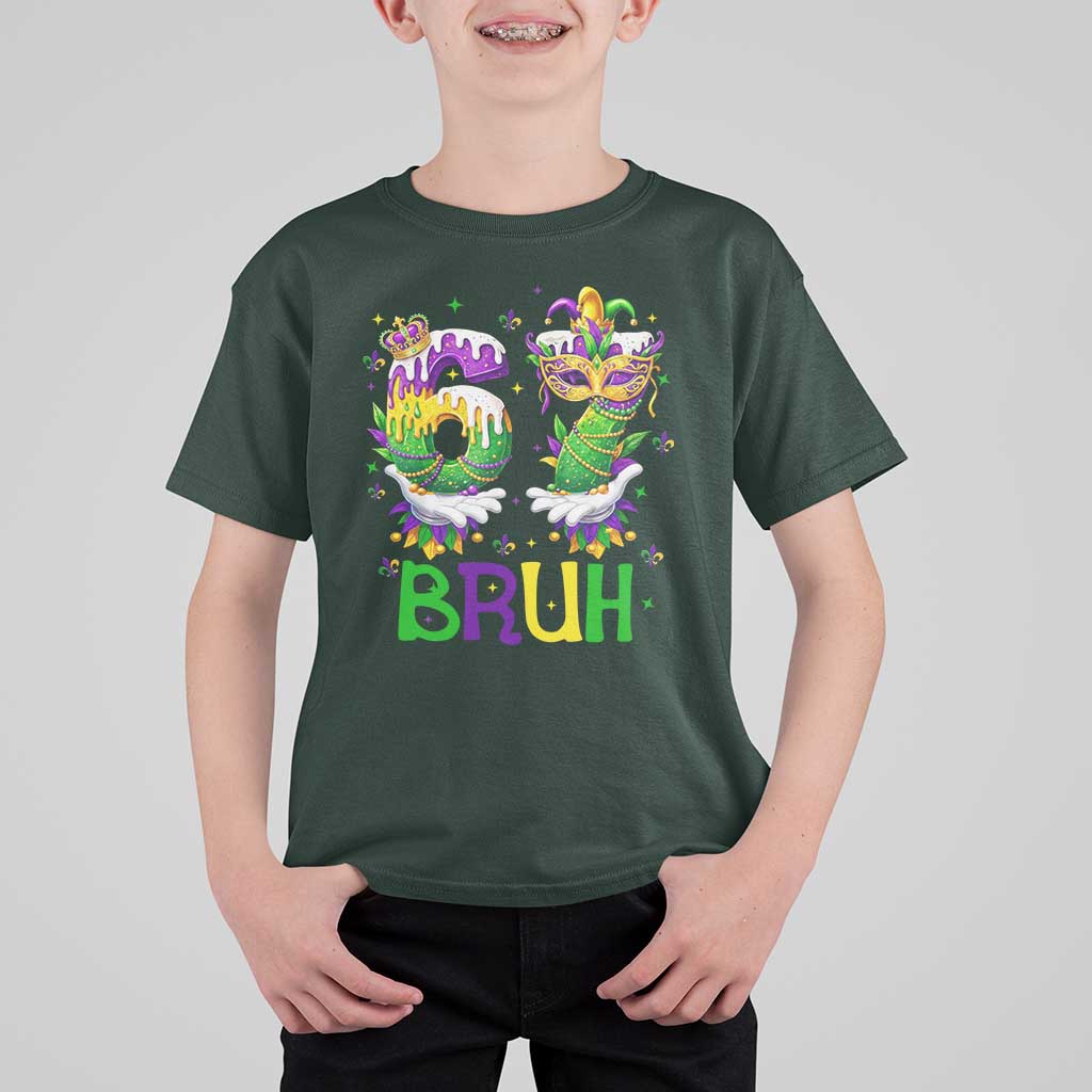 Funny 67 Mardi Gras Bruh T Shirt For Kid Six Seven Meme Fleur De Lis Hand Gesture