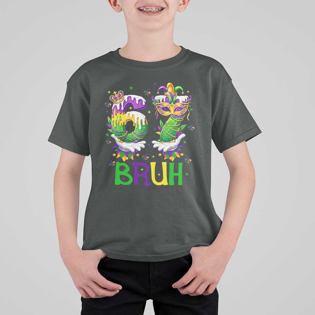 Funny 67 Mardi Gras Bruh T Shirt For Kid Six Seven Meme Fleur De Lis Hand Gesture