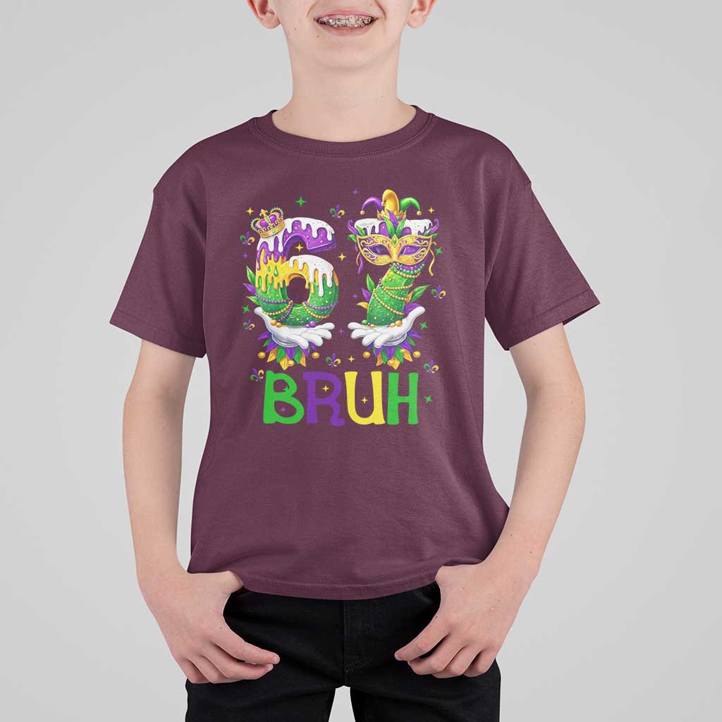Funny 67 Mardi Gras Bruh T Shirt For Kid Six Seven Meme Fleur De Lis Hand Gesture